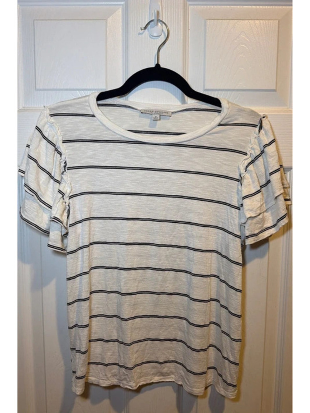 Green Envelope Los Angeles Striped Ruffle Sleeve Top Size Medium